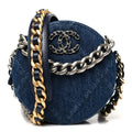 Chanel Denim Quilted Chanel 19 Round Clutch With Chain Blue