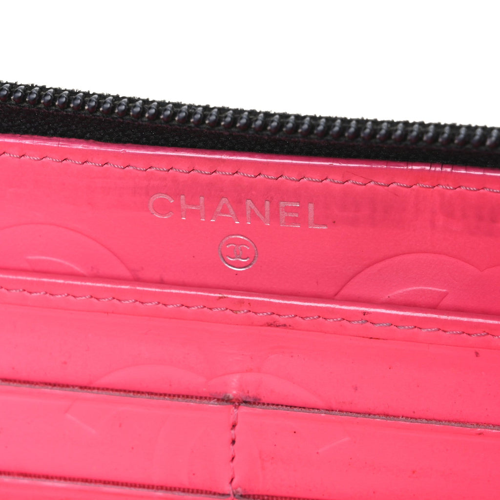 Calfskin Quilted Cambon Large Gusset Zip Around Wallet Black