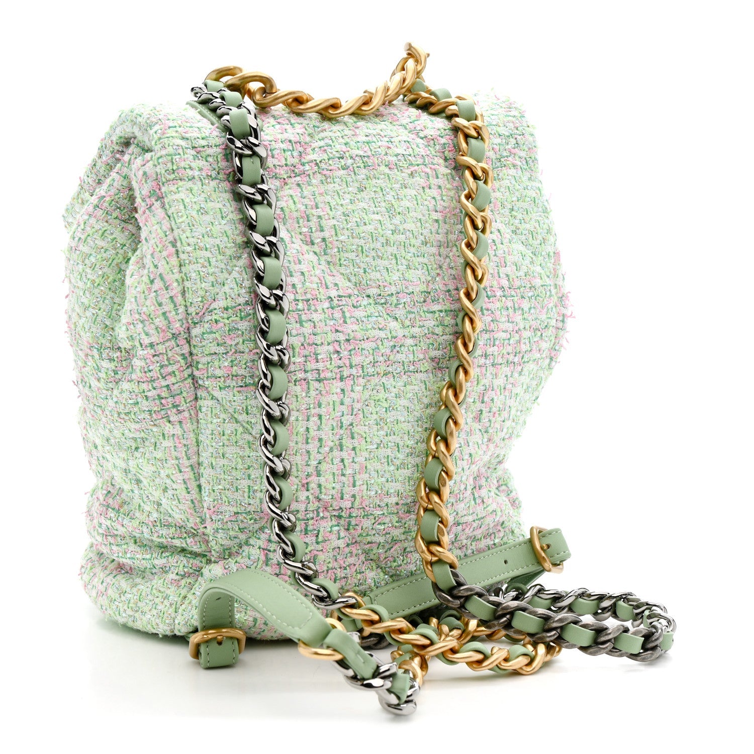 Chanel Tweed Quilted Chanel 19 Backpack Green Pink