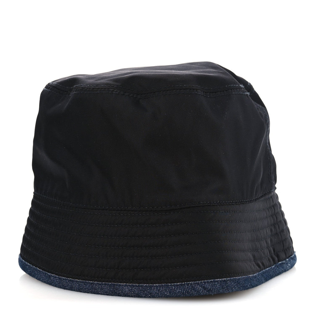 Prada Nylon Denim Metal Triangle Logo Bucket Hat S Black