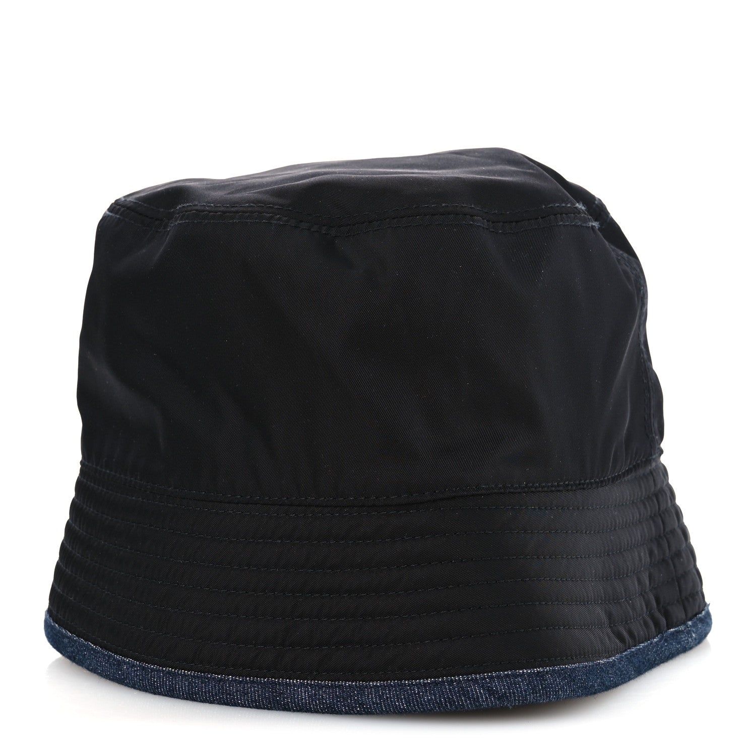 Prada Nylon Denim Metal Triangle Logo Bucket Hat S Black