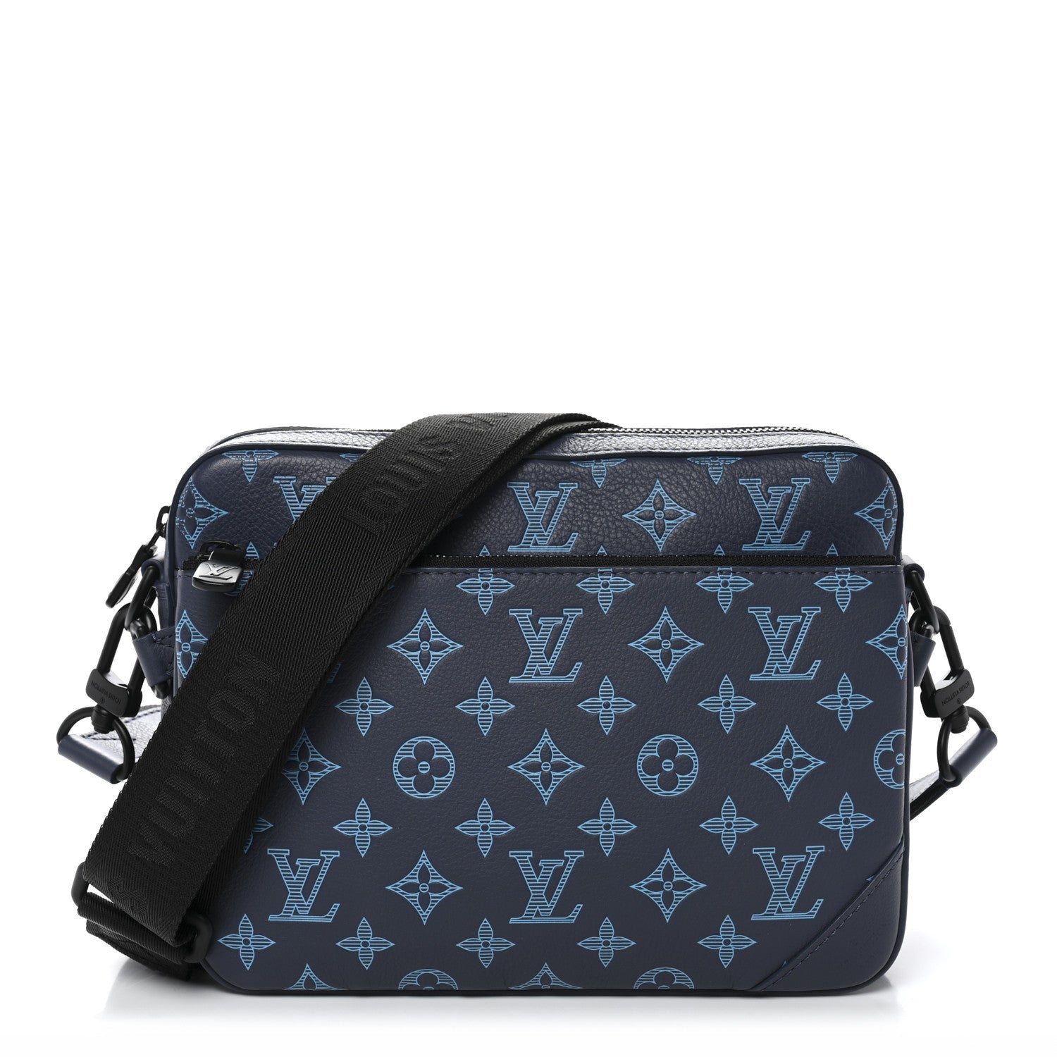 Louis Vuitton Calfskin Monogram Shadow Trio Messenger Navy River Blue