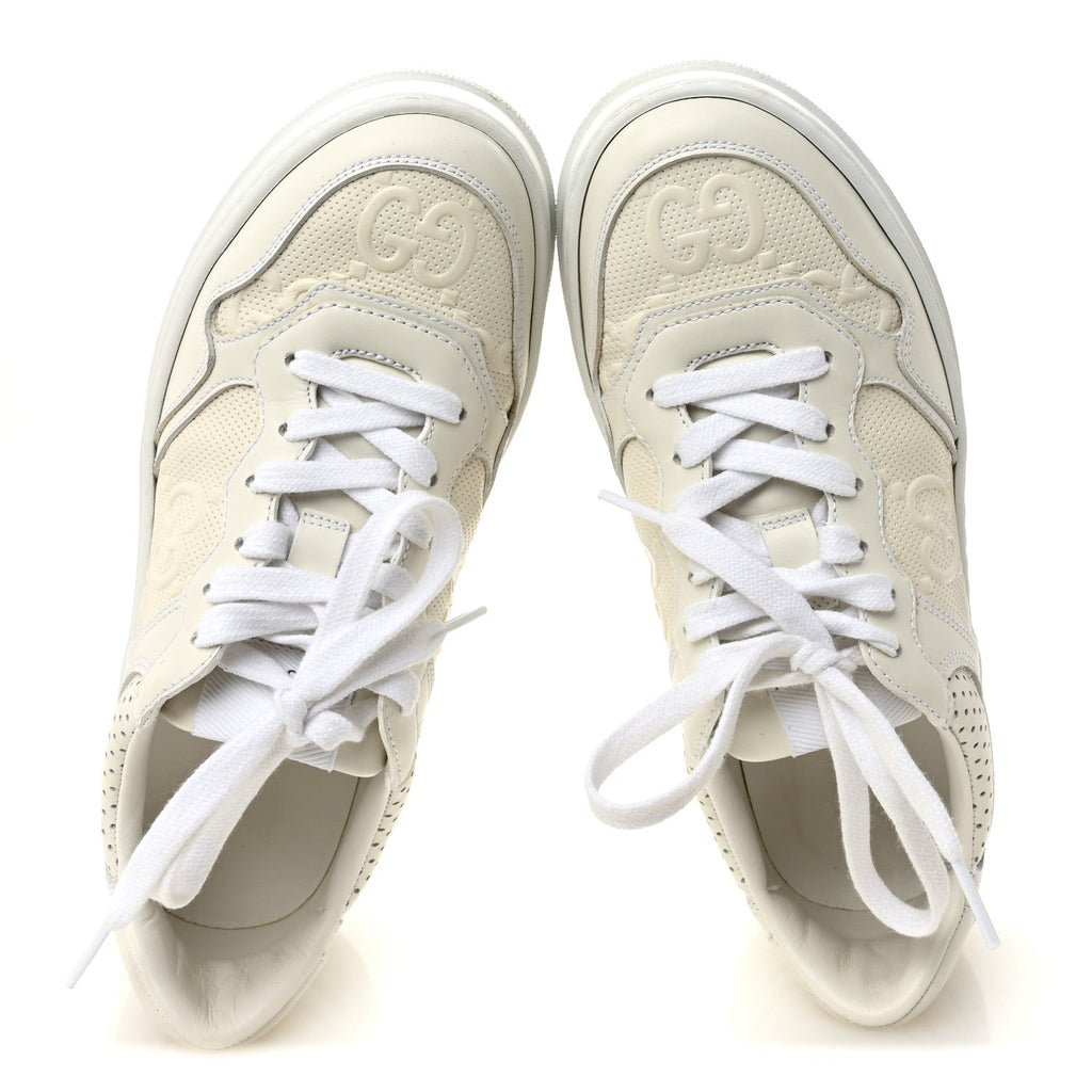 Gucci Calfskin GG Tennis Embossed Perforated Womens Platform 55mm Sneakers 37 Great White