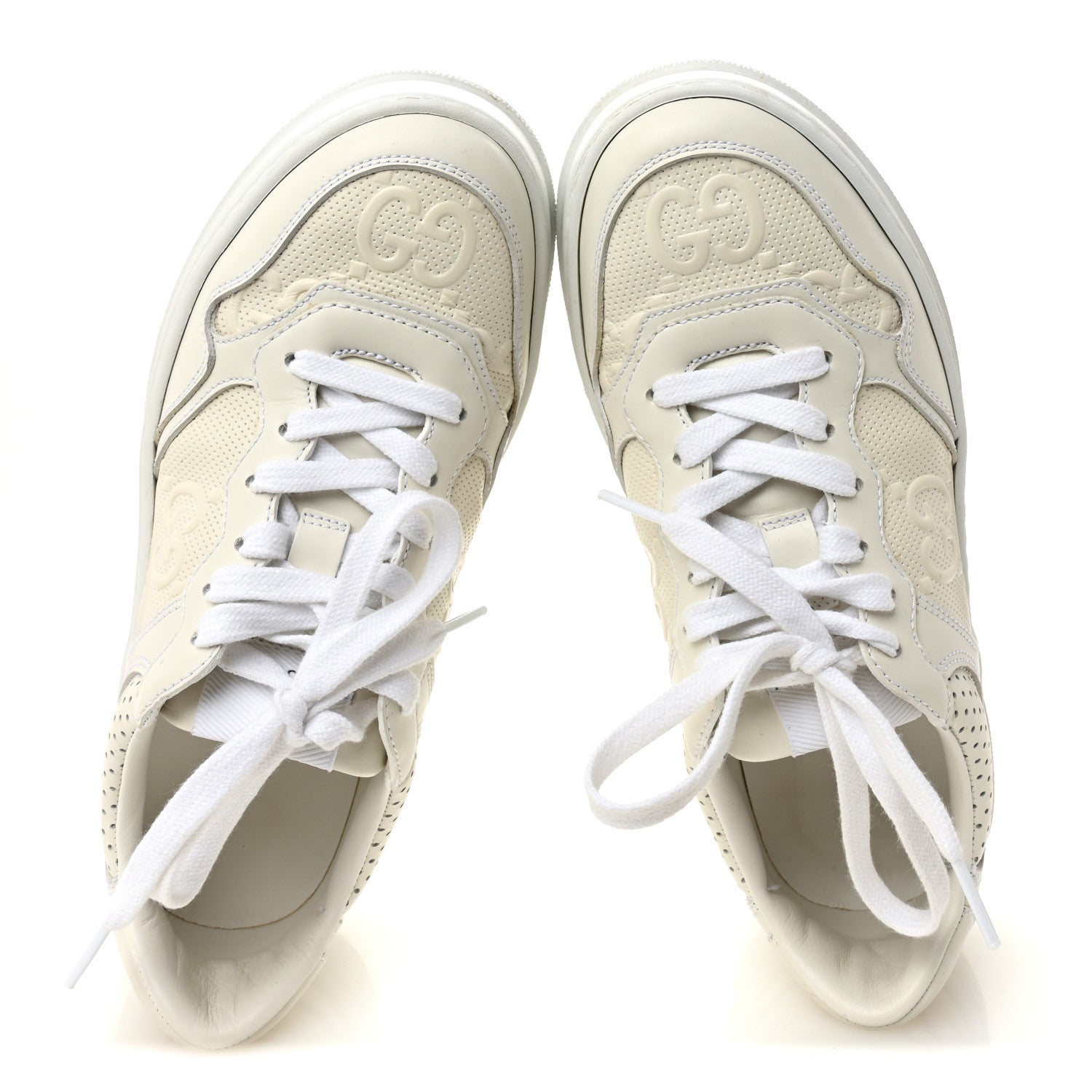 Gucci Calfskin GG Tennis Embossed Perforated Womens Platform 55mm Sneakers 37 Great White