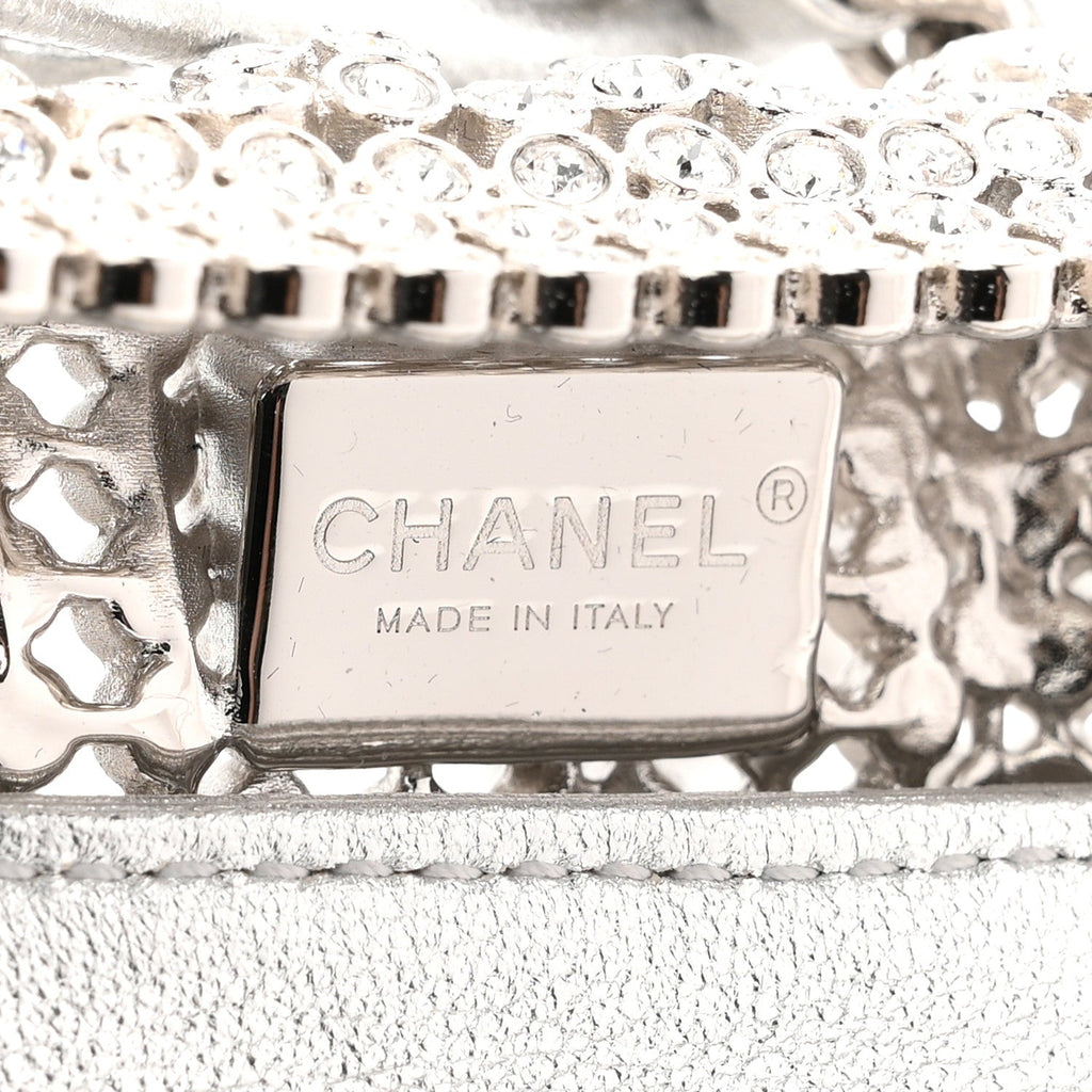 Chanel Crystal Embellished Metallic Lambskin Mini Chanel 22 Silver