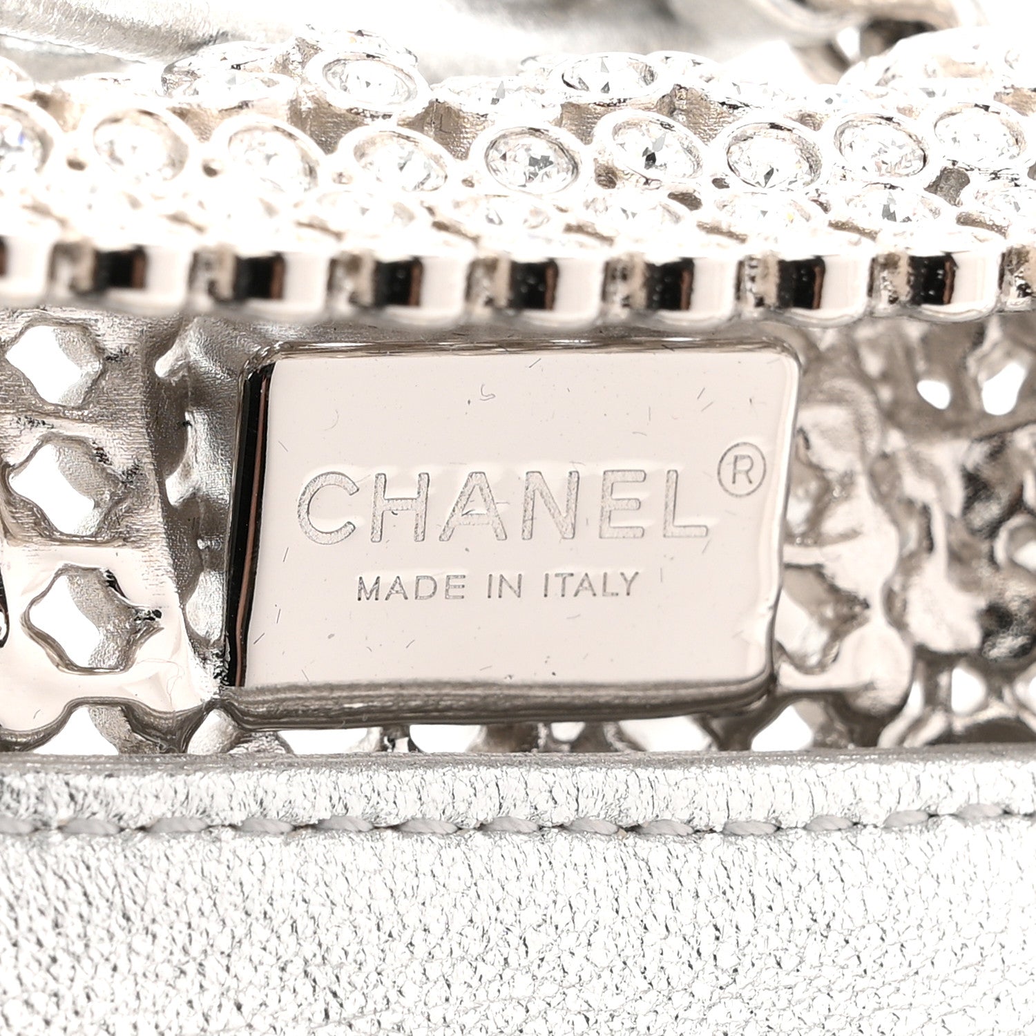 Chanel Crystal Embellished Metallic Lambskin Mini Chanel 22 Silver