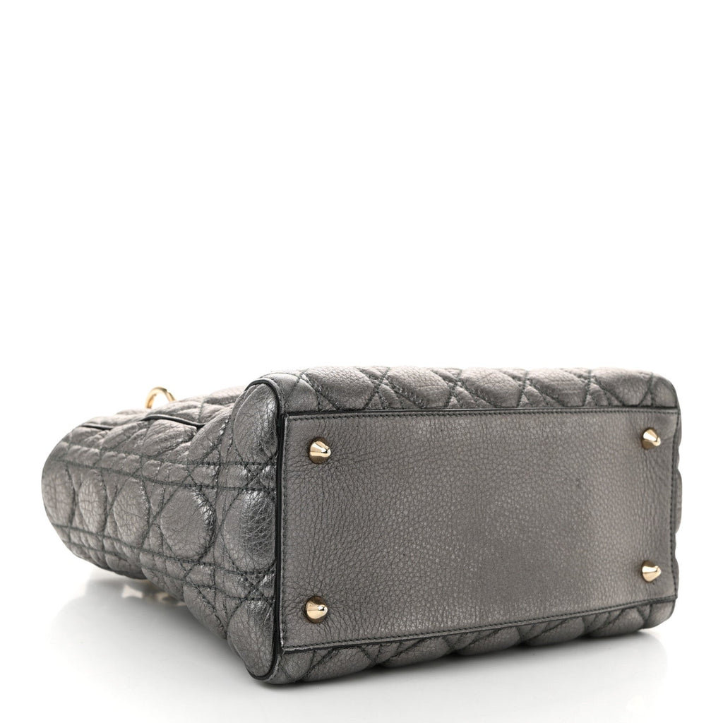 Christian Dior Metallic Grained Calfskin Cannage Medium Supple Lady Dior Steel