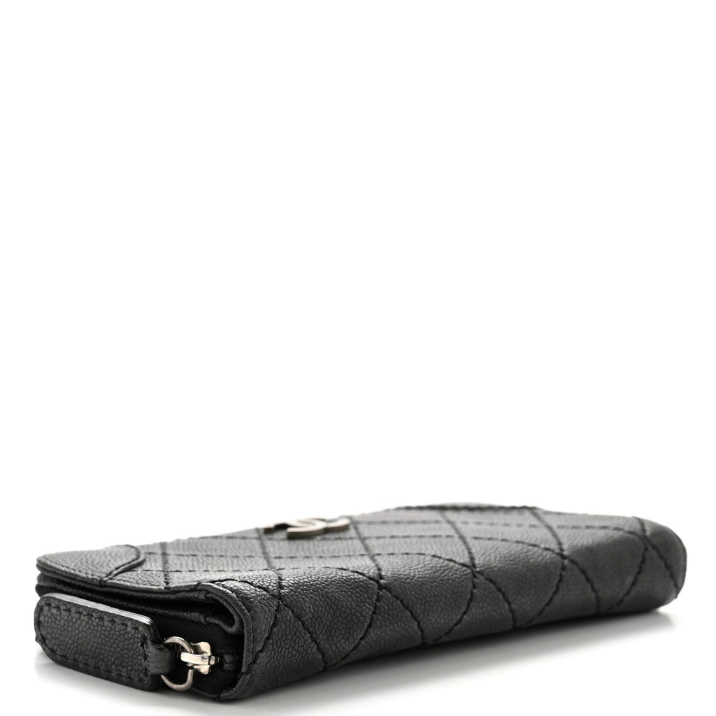Caviar Quilted Stitched Outdoor Ligne Wallet Black