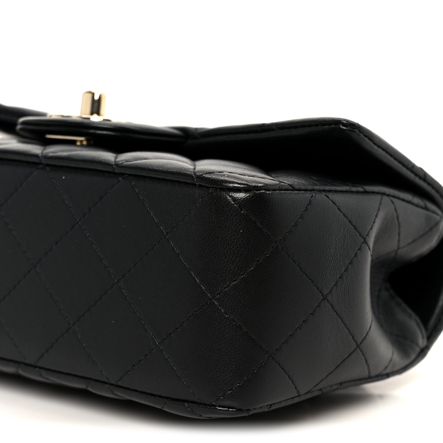 Chanel Lambskin Quilted Mini Top Handle Rectangular Flap Black