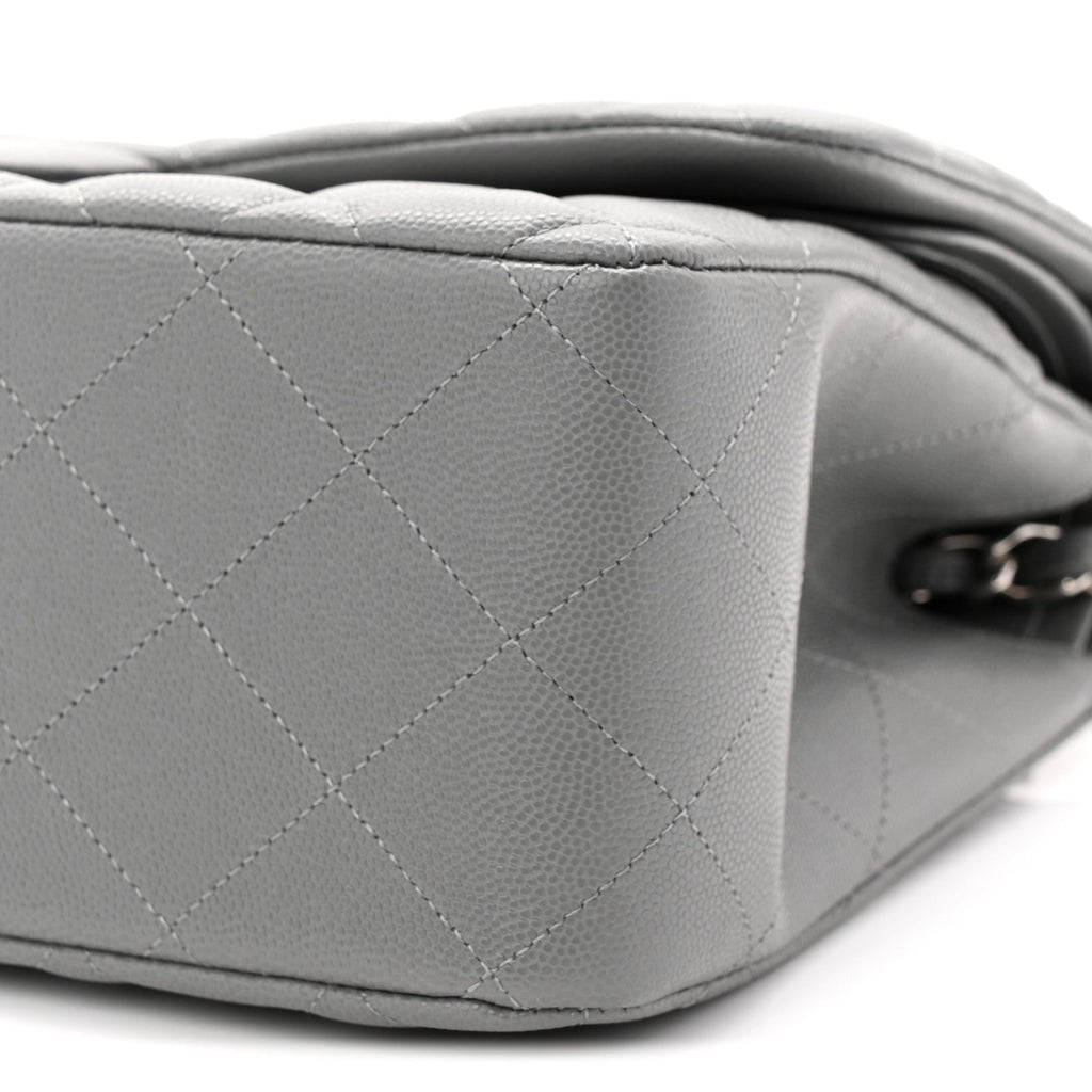 Chanel Caviar Quilted Jumbo Double Flap Grey