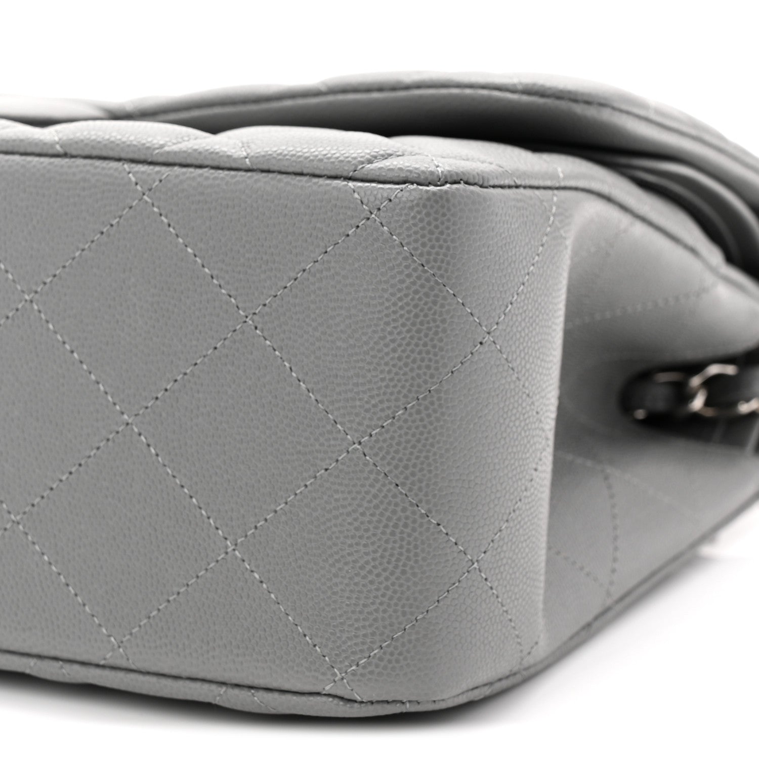 Chanel Caviar Quilted Jumbo Double Flap Grey