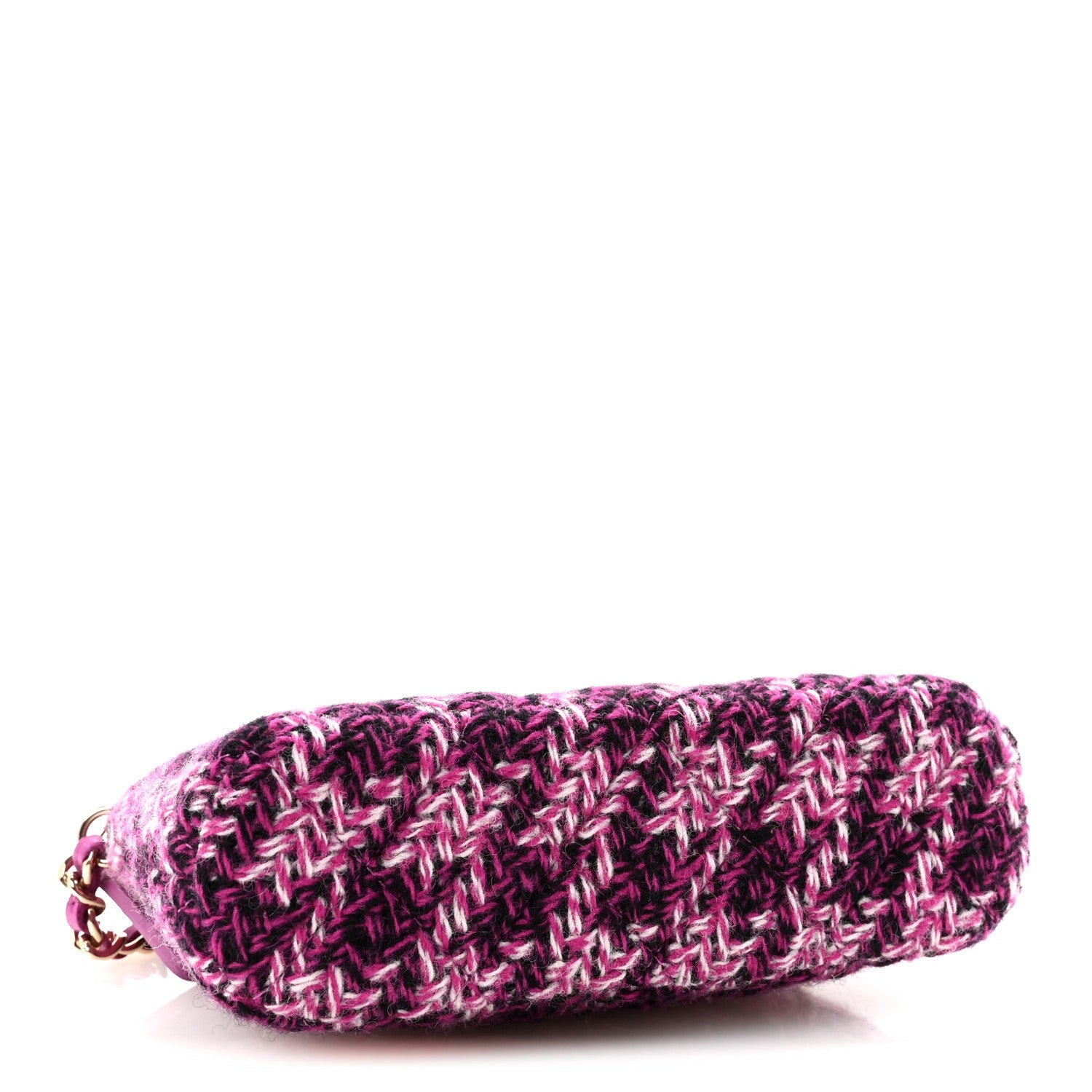 Chanel Tweed Quilted Mini Clutch With Chain Purple