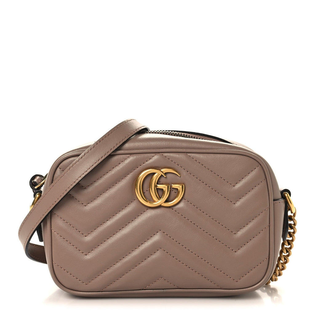 Gucci Calfskin Matelasse Mini GG Marmont Chain Shoulder Bag Porcelain Rose