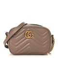 Gucci Calfskin Matelasse Mini GG Marmont Chain Shoulder Bag Porcelain Rose