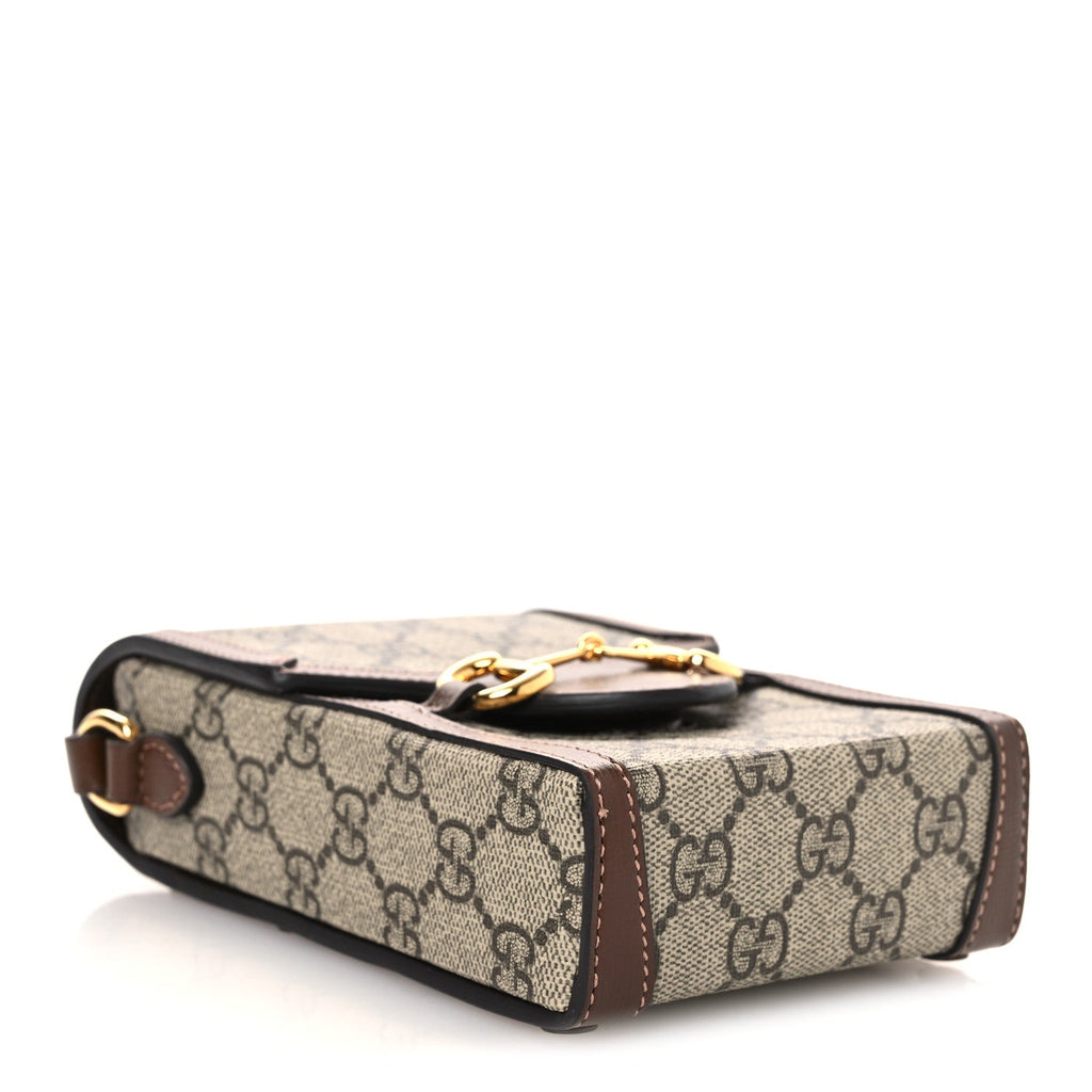 Gucci GG Supreme Monogram Mini Horsebit 1955 Crossbody Bag Beige Brown Sugar