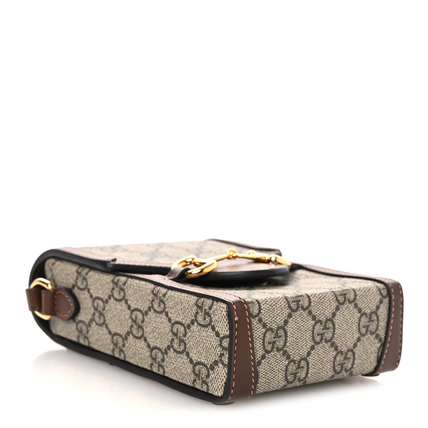 Gucci GG Supreme Monogram Mini Horsebit 1955 Crossbody Bag Beige Brown Sugar