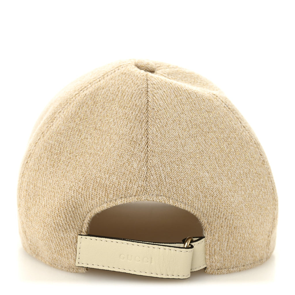 Gucci Wool Lame Double G Crystal Baseball Hat L Beige