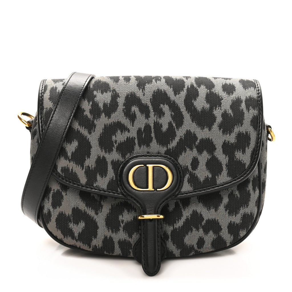 Christian Dior Canvas Mizza Embroidered Medium Bobby Flap Grey Black