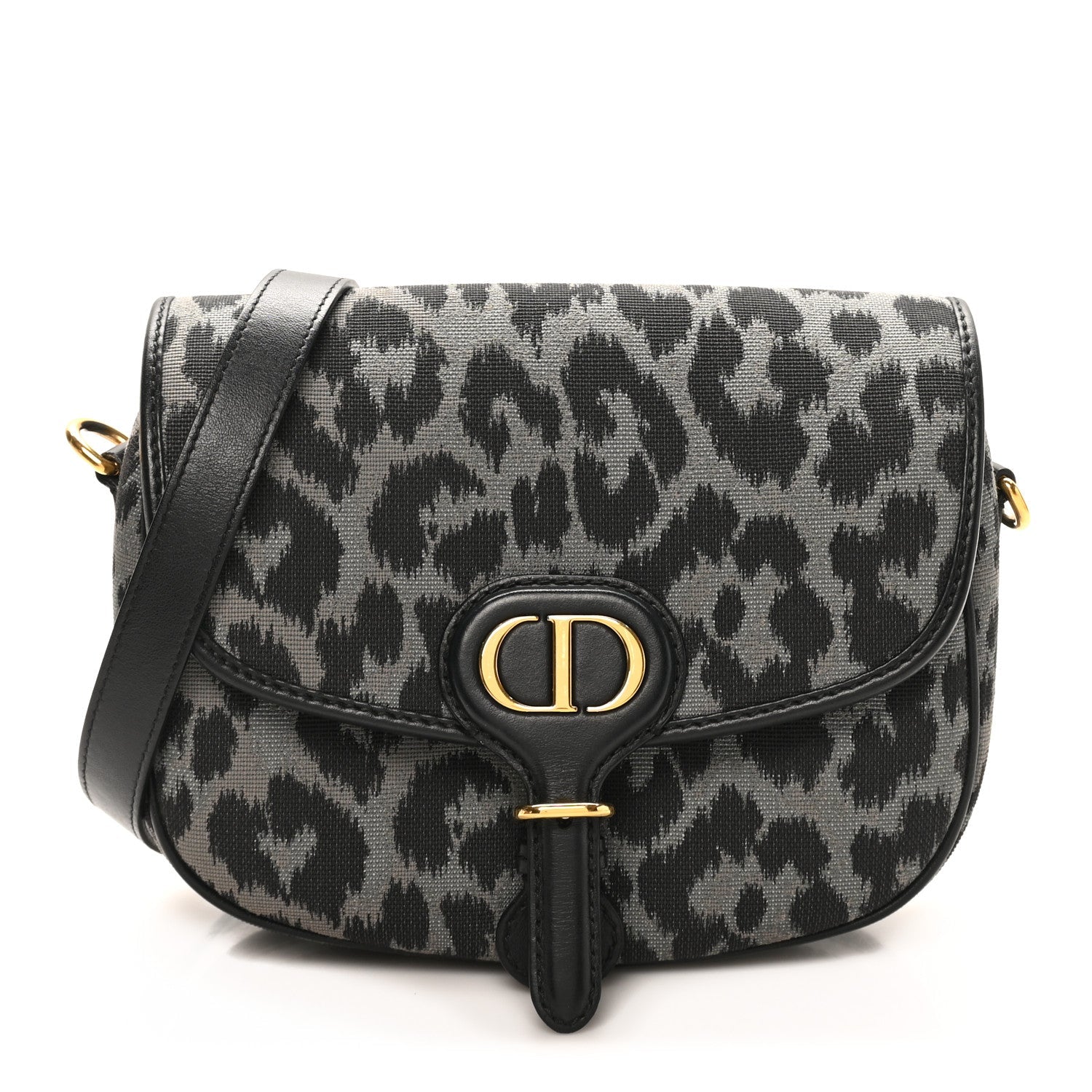 Christian Dior Canvas Mizza Embroidered Medium Bobby Flap Grey Black