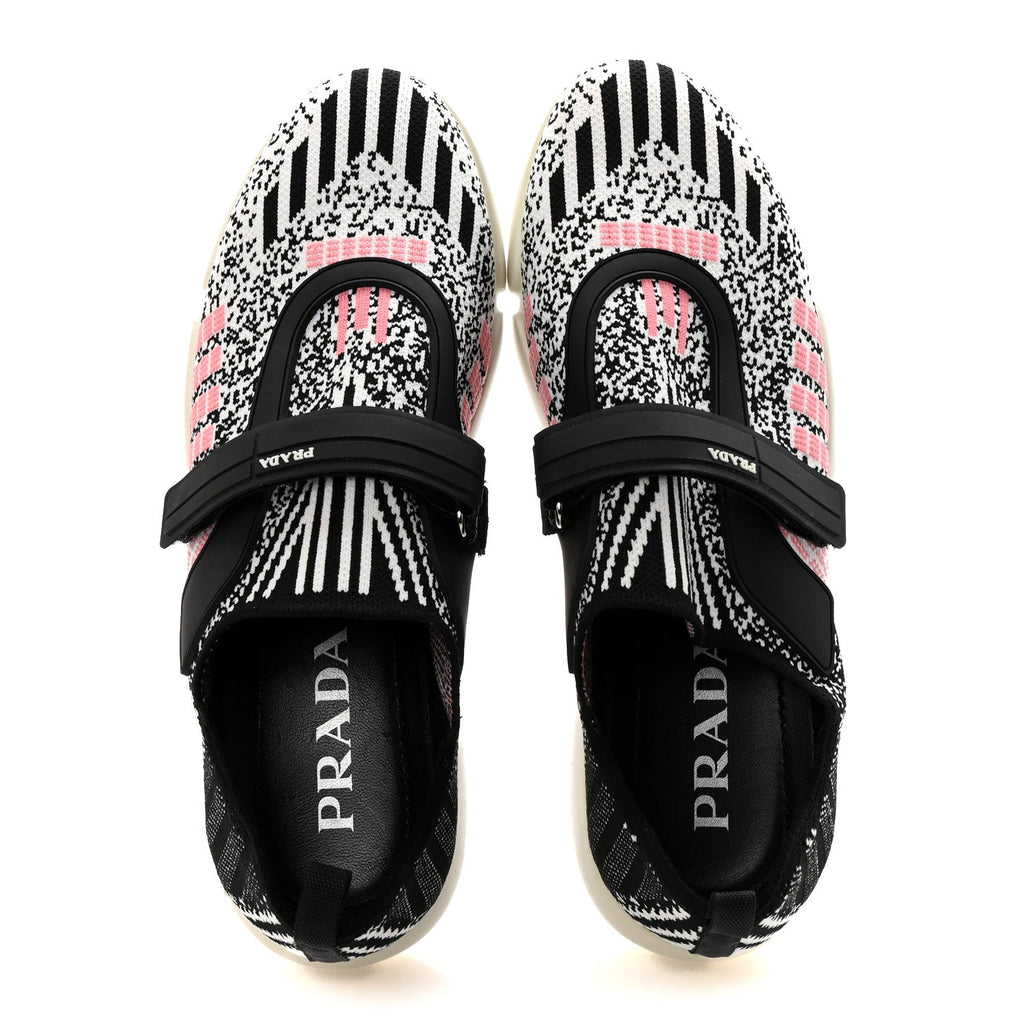 Prada Rubber Knit Printed Fabric Cloudbust Air Sneakers 37 White Pink Black