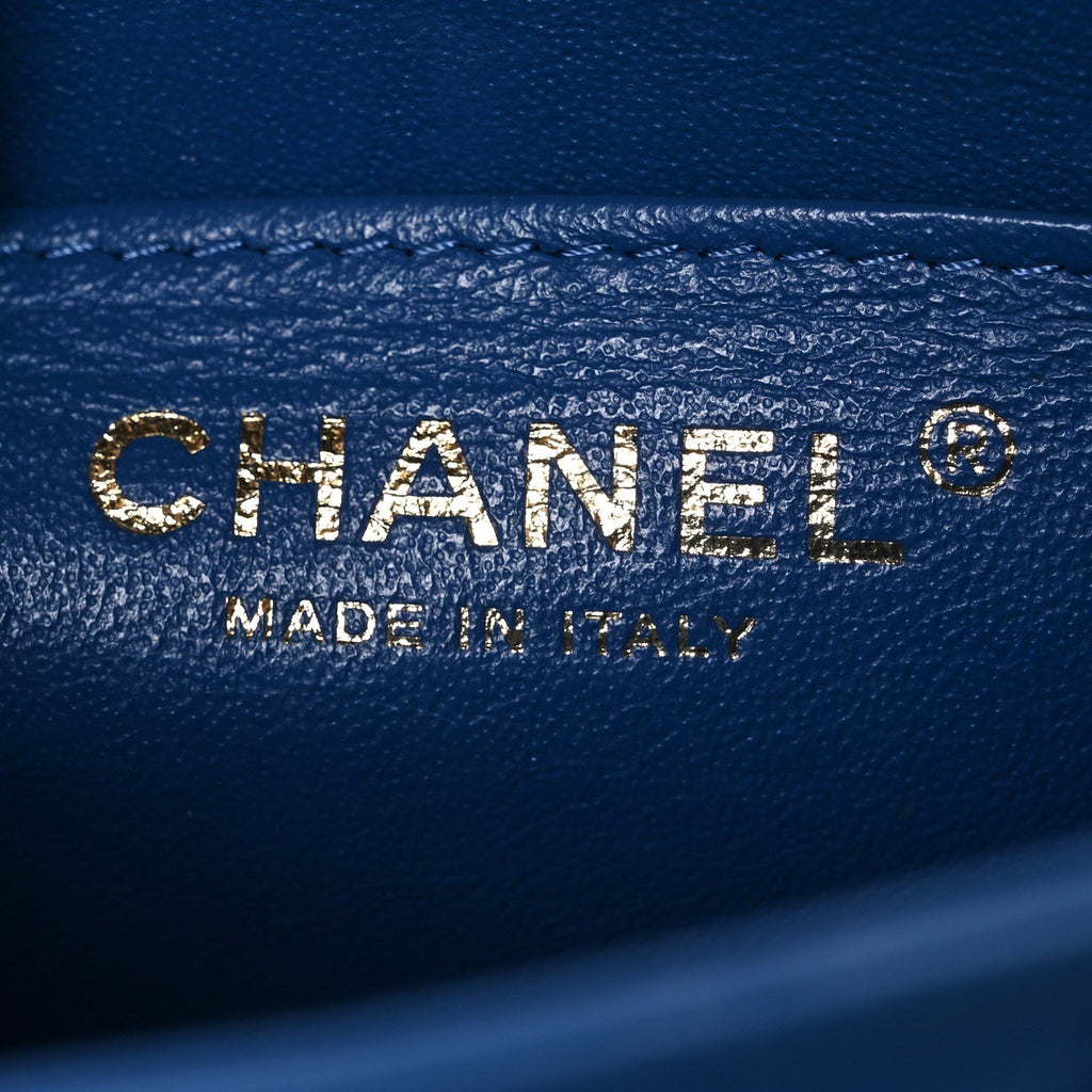 Chanel Lambskin Chevron Quilted Mini Square Flap Blue