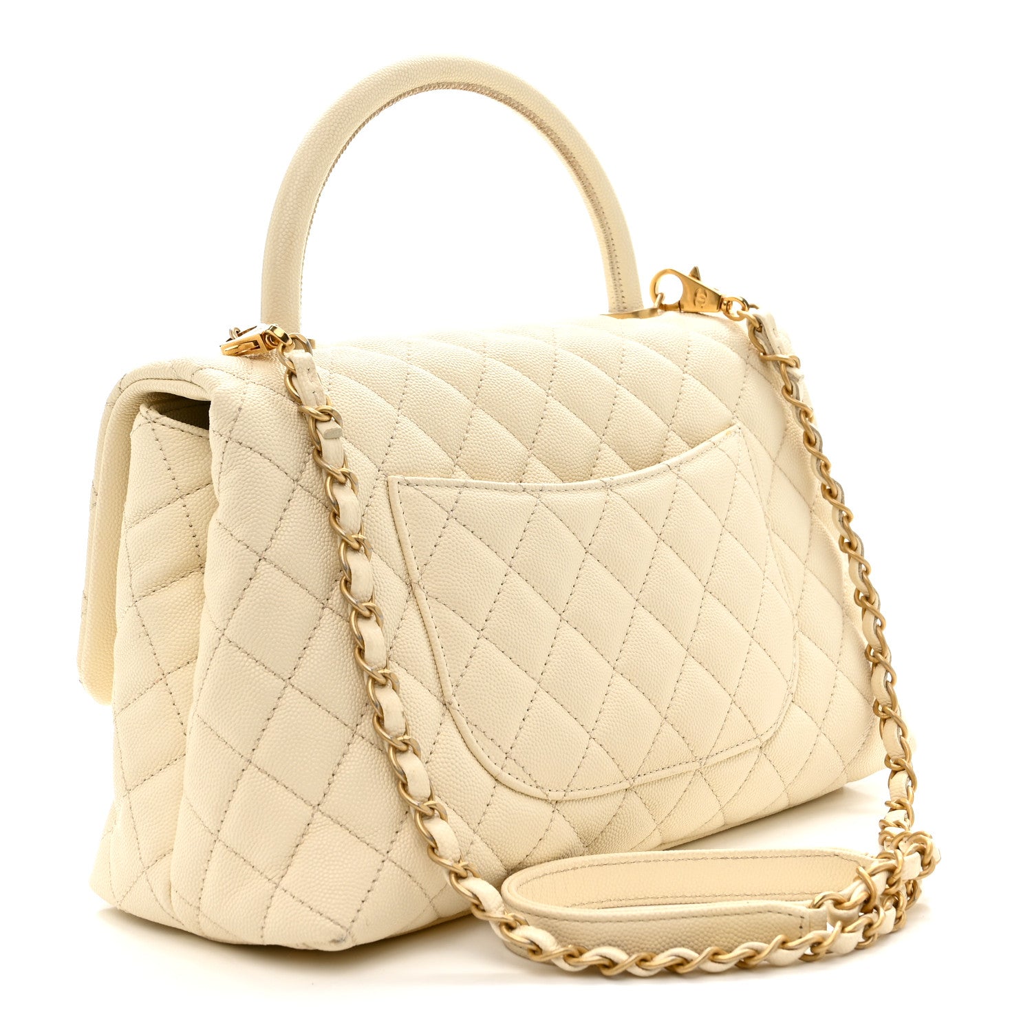 Chanel Caviar Quilted Small Coco Handle Flap White