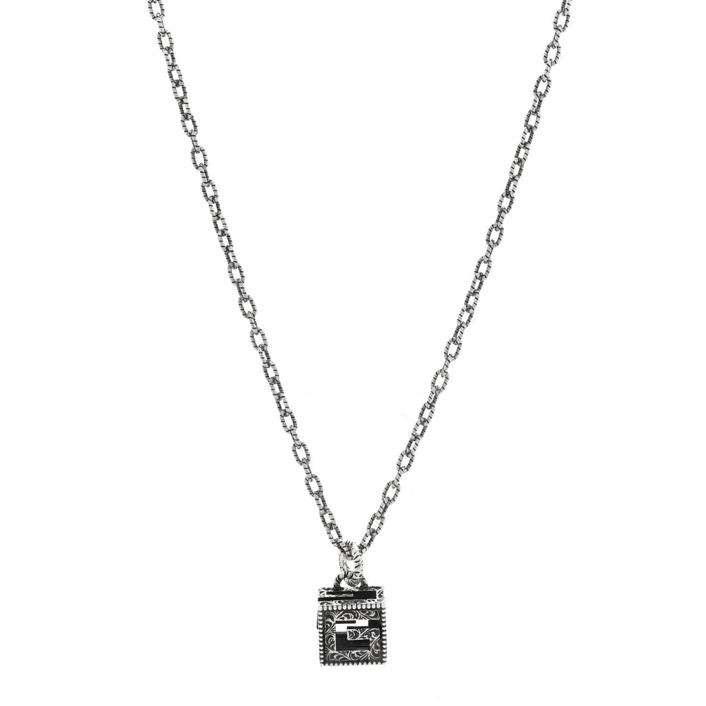 Gucci Sterling Silver Textured Square G Pendant Necklace