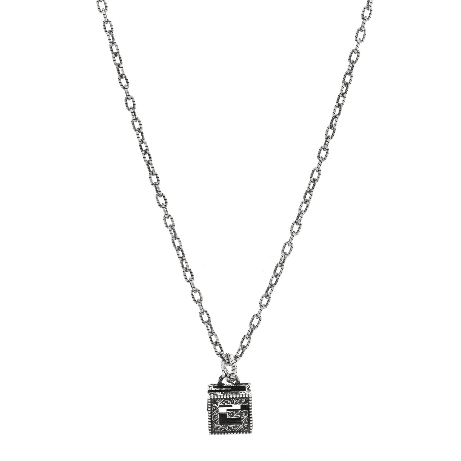 Gucci Sterling Silver Textured Square G Pendant Necklace