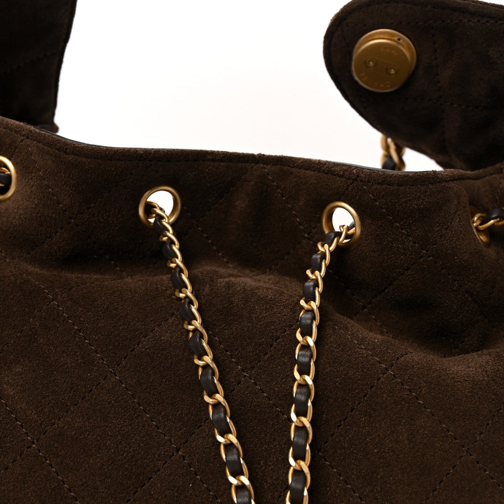 Chanel Suede Quilted Medium Chanel 25 Handbag Dark Brown
