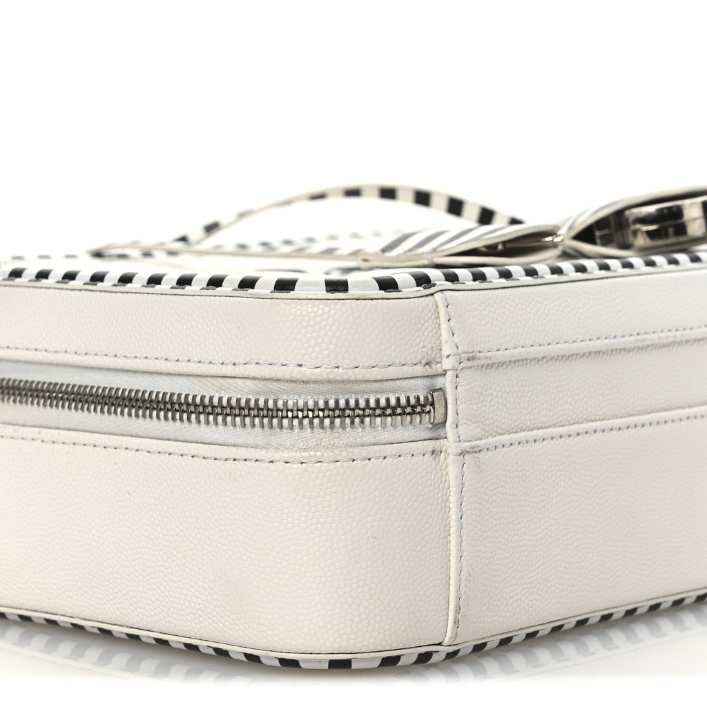 Chanel Caviar Quilted Striped Medium CC Filigree Vanity Case White Black