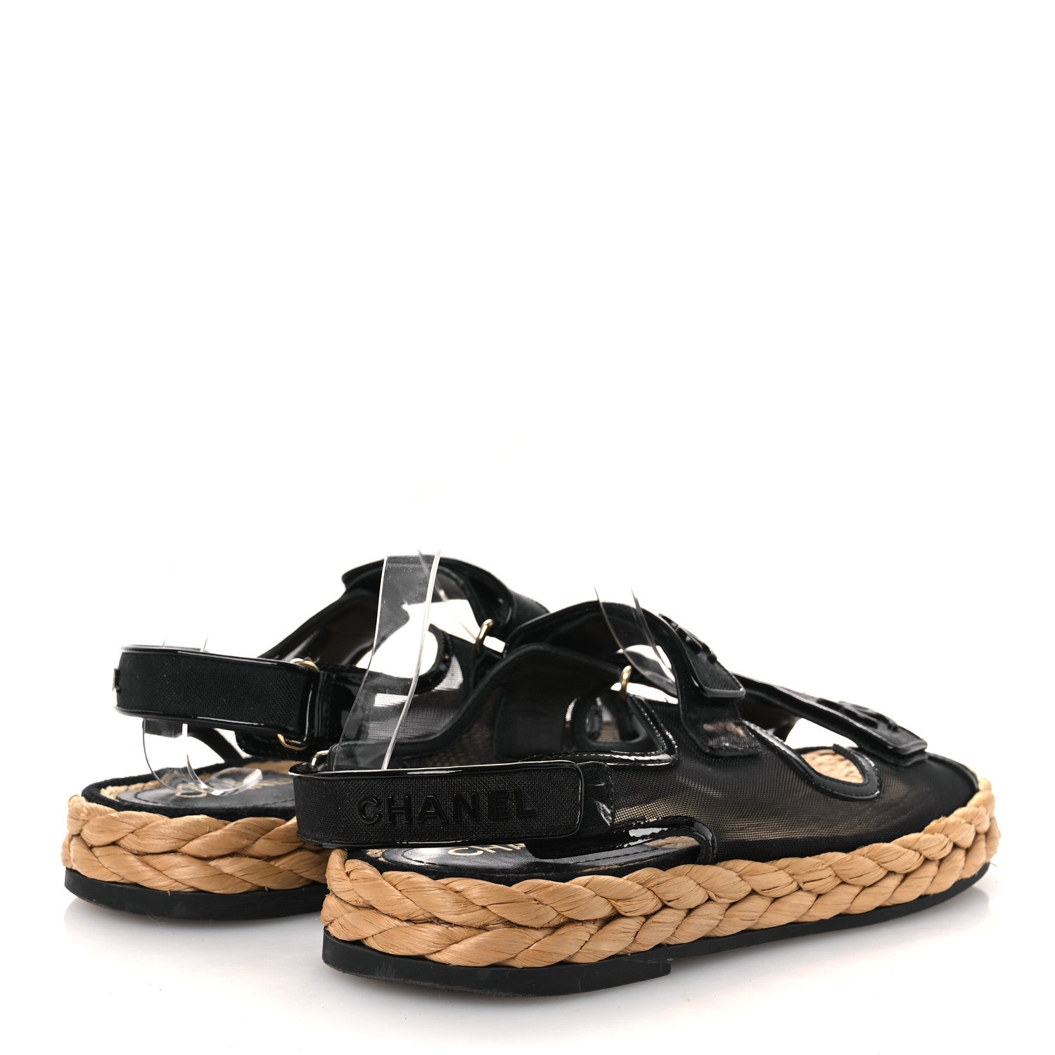 Mesh Patent Calfskin Velcro Dad Sandals 40 Black