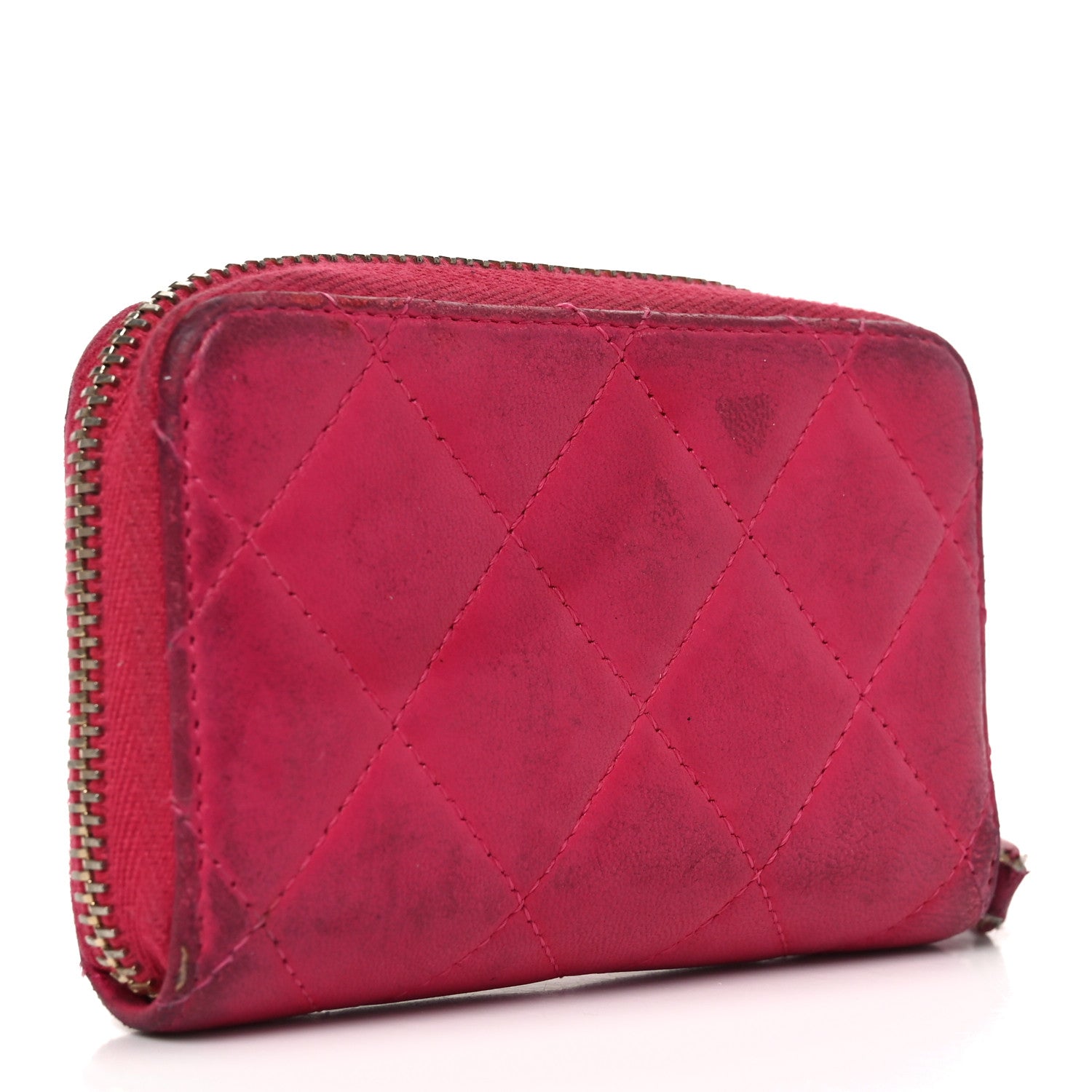 Lambskin Quilted Zip Coin Purse Fuchsia