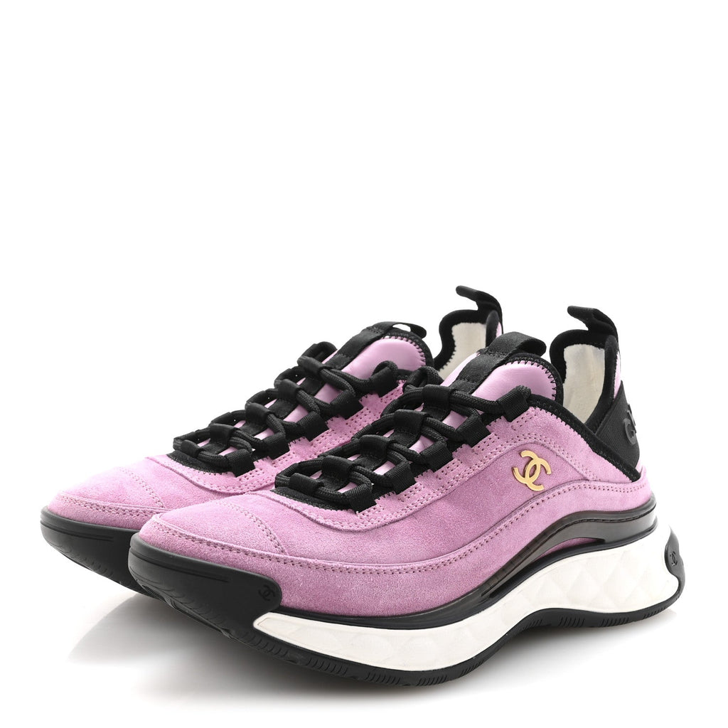 Chanel Suede Calfskin Nylon Grosgrain CC Sneakers 36.5 Dark Pink