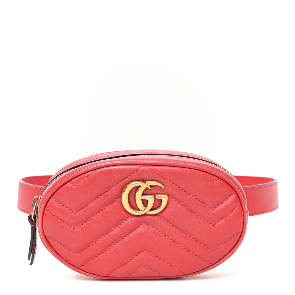 Gucci Calfskin Matelasse GG Marmont Belt Bag 75 30 Hibiscus Red
