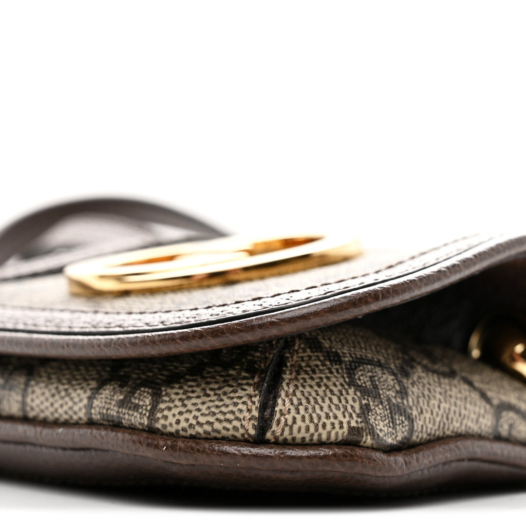 Gucci GG Supreme Monogram Textured Dollar Calfskin Blondie Card Case Wallet with Strap Beige Ebony New Acero