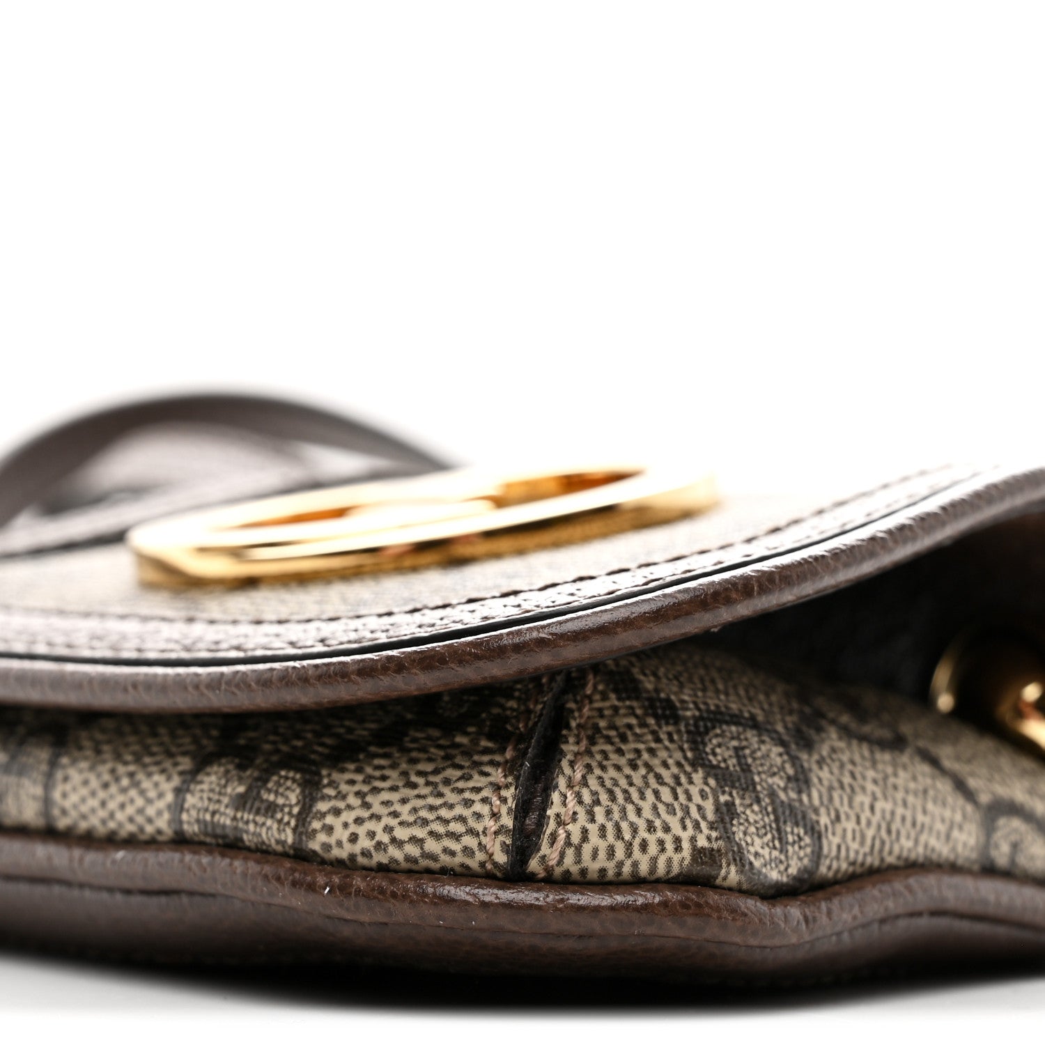 Gucci GG Supreme Monogram Textured Dollar Calfskin Blondie Card Case Wallet with Strap Beige Ebony New Acero