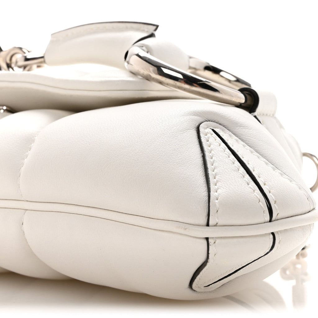 Gucci Nappa Vertical Matelasse Small Maxi Horsebit Chain Shoulder Bag Great White