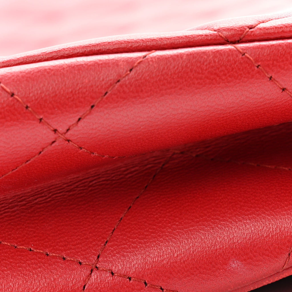 Chanel Lambskin Quilted Clutch With Chain Flap Red