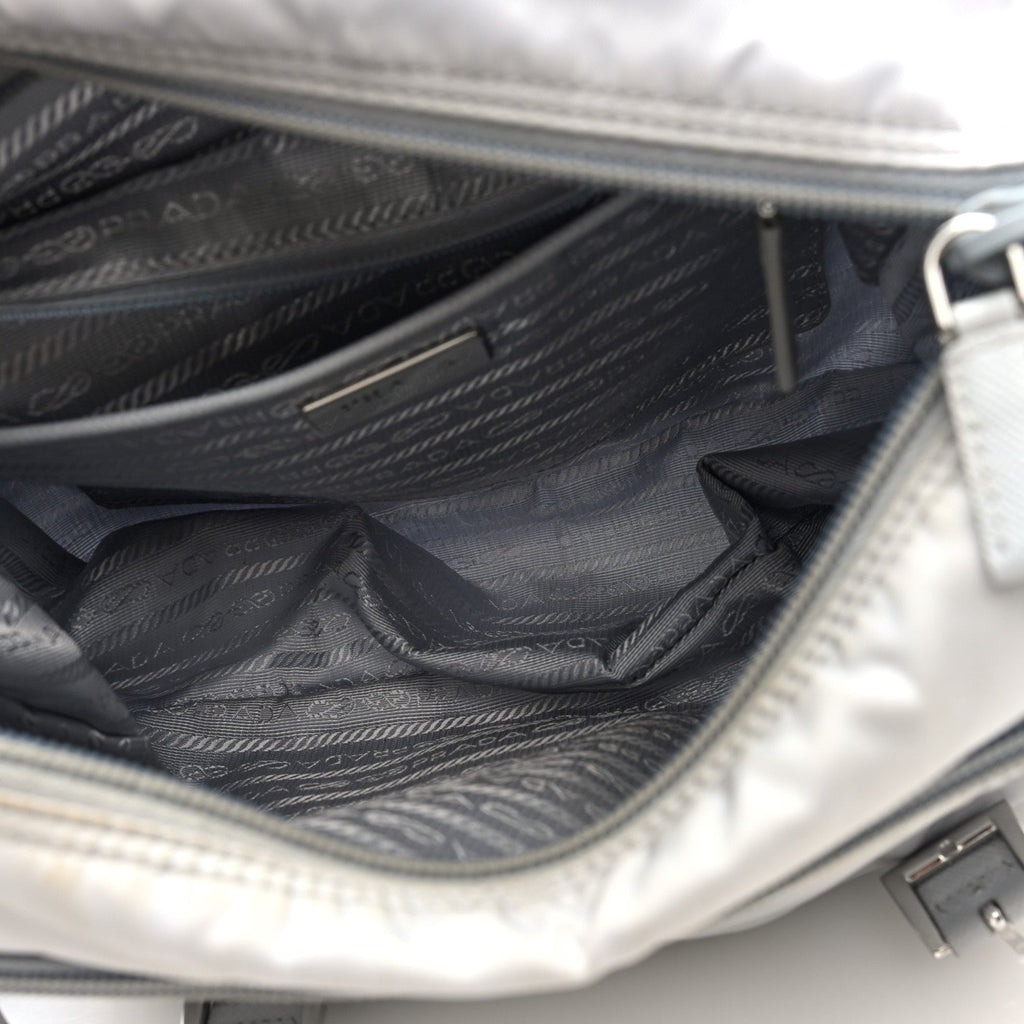 Prada Re-Nylon Vela Saffiano Pocket Double Buckle Messenger Shoulder Bag Fiordaliso