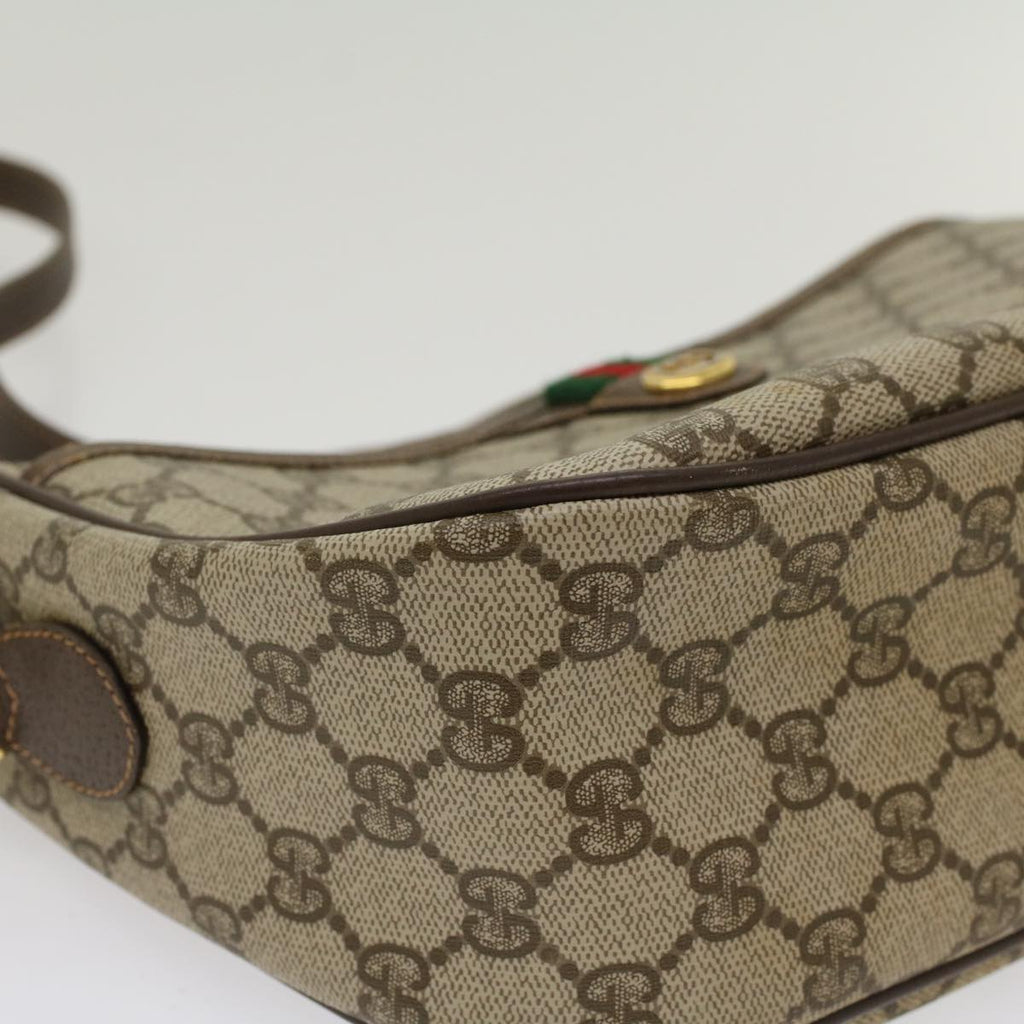 GUCCI GG Canvas Web Sherry Line Shoulder Bag PVC Leather Beige Green  47988