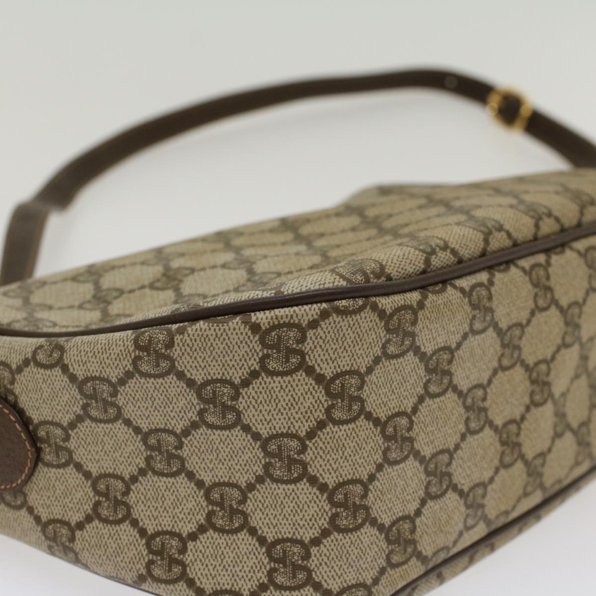 GUCCI GG Canvas Web Sherry Line Shoulder Bag PVC Leather Beige Green  47988