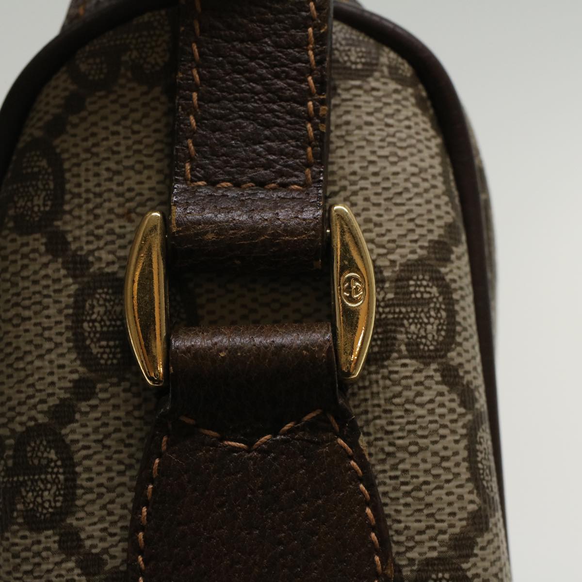 GUCCI GG Canvas Web Sherry Line Shoulder Bag PVC Leather Beige Green  47988