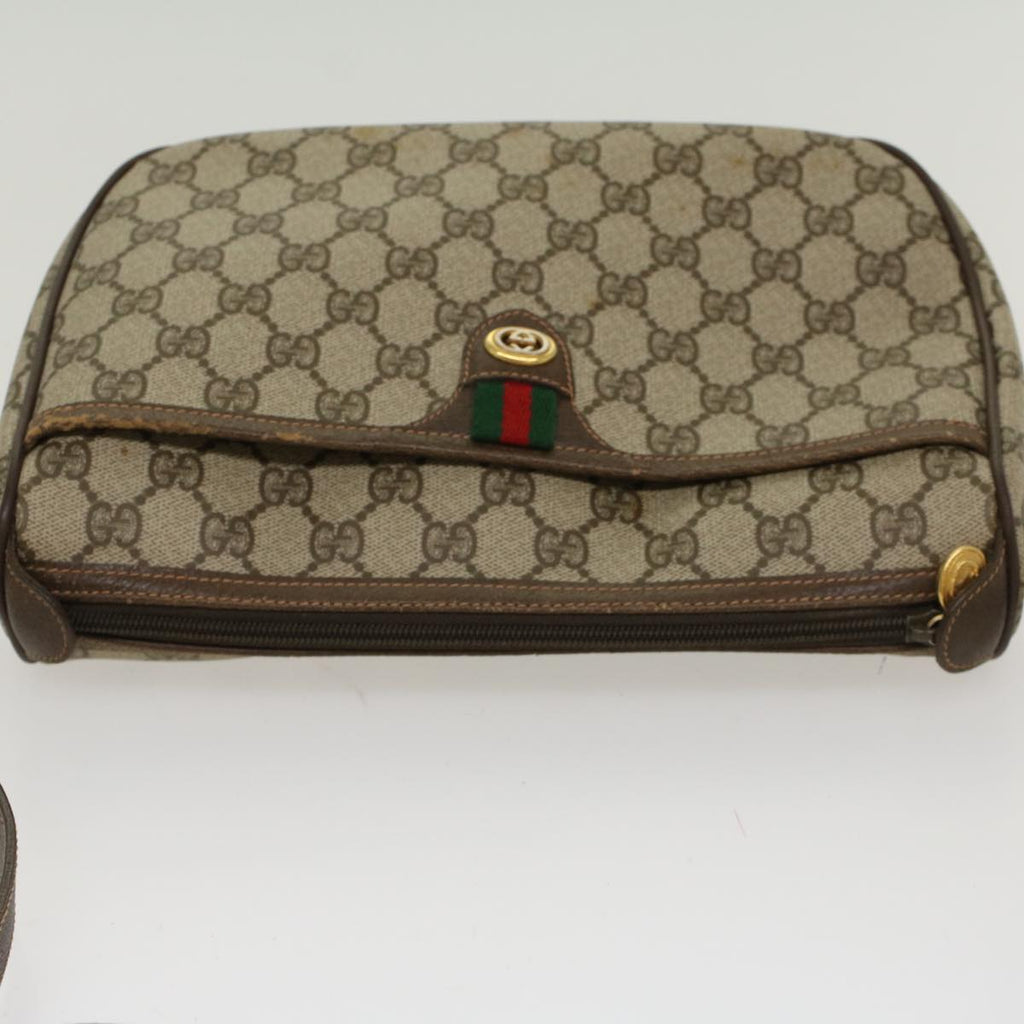 GUCCI GG Canvas Web Sherry Line Shoulder Bag PVC Leather Beige Green  47988