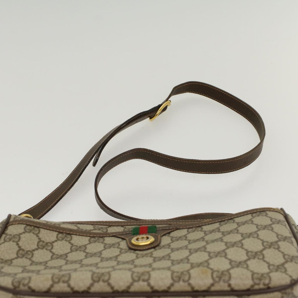 GUCCI GG Canvas Web Sherry Line Shoulder Bag PVC Leather Beige Green  47988