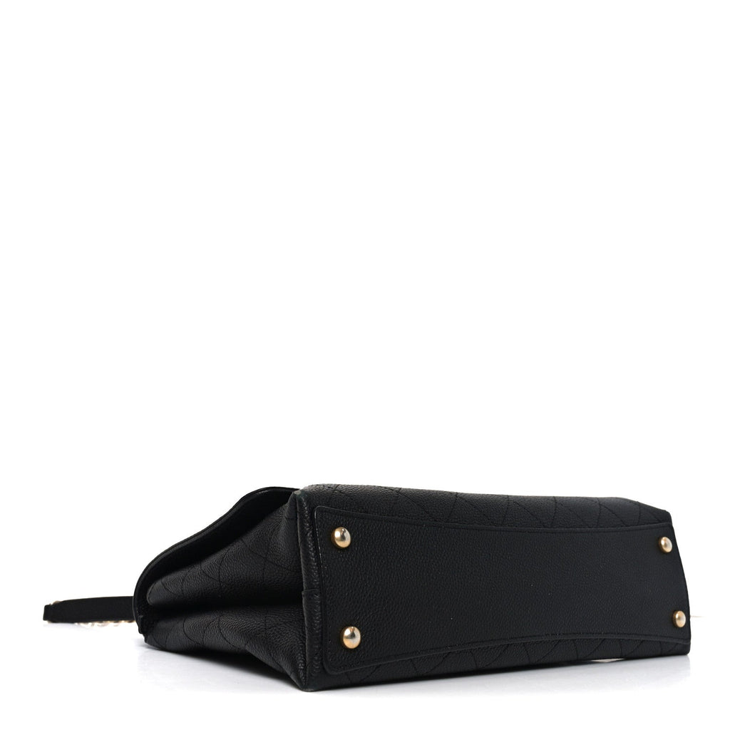 Chanel Caviar Diamond Stitched Top Handle Flap Black