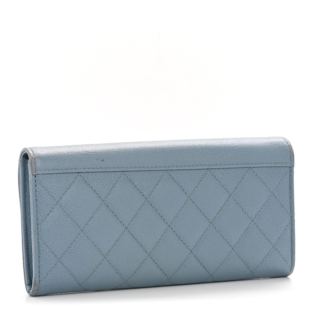 Grained Calfskin Quilted CC Box Flap Wallet Blue