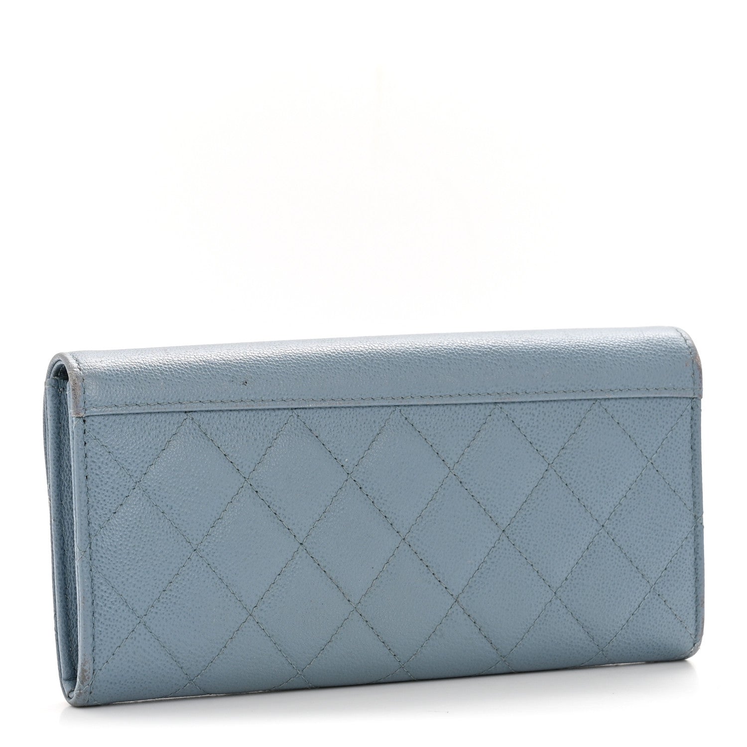 Grained Calfskin Quilted CC Box Flap Wallet Blue