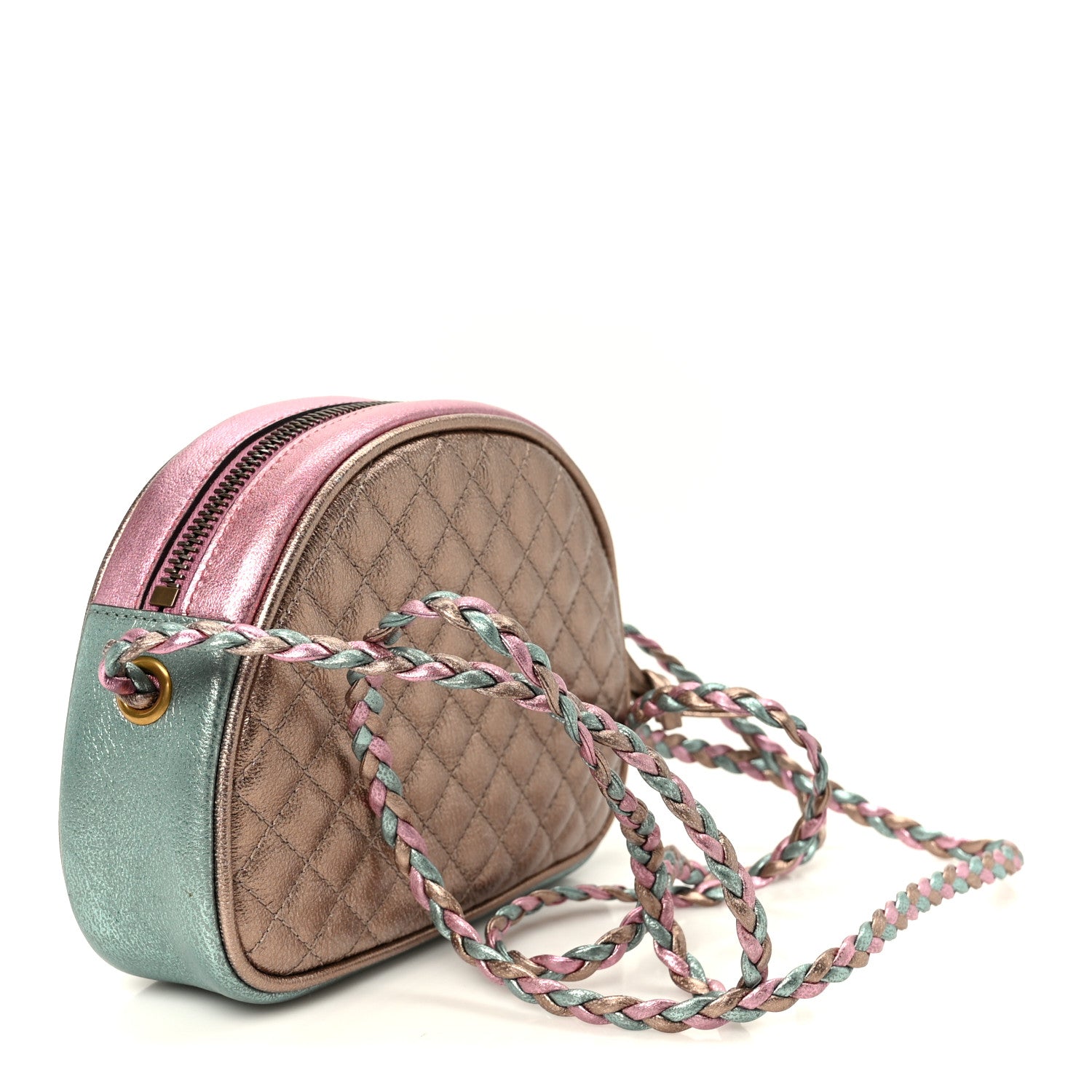 Gucci Laminated Nappa Trapuntata Mini Zumi Dome Shoulder Bag Rosa Lago Rame