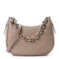 Gucci GG Grainy Calfskin Emblem Medium Half Moon Shoulder Bag Taupe