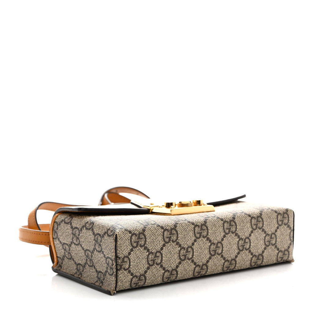Gucci GG Supreme Monogram New Sakai Calfskin Mini Padlock Top Handle Shoulder Bag Beige Ebony Mystic White Sun Oil